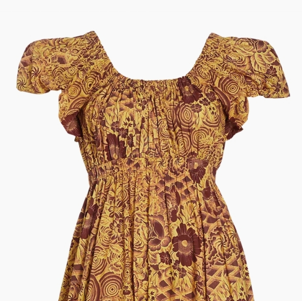 Ulla Johnson Printed Cotton Midi Dress Boho Prairie Romantic Artisan Smocked - Picture 5 of 14
